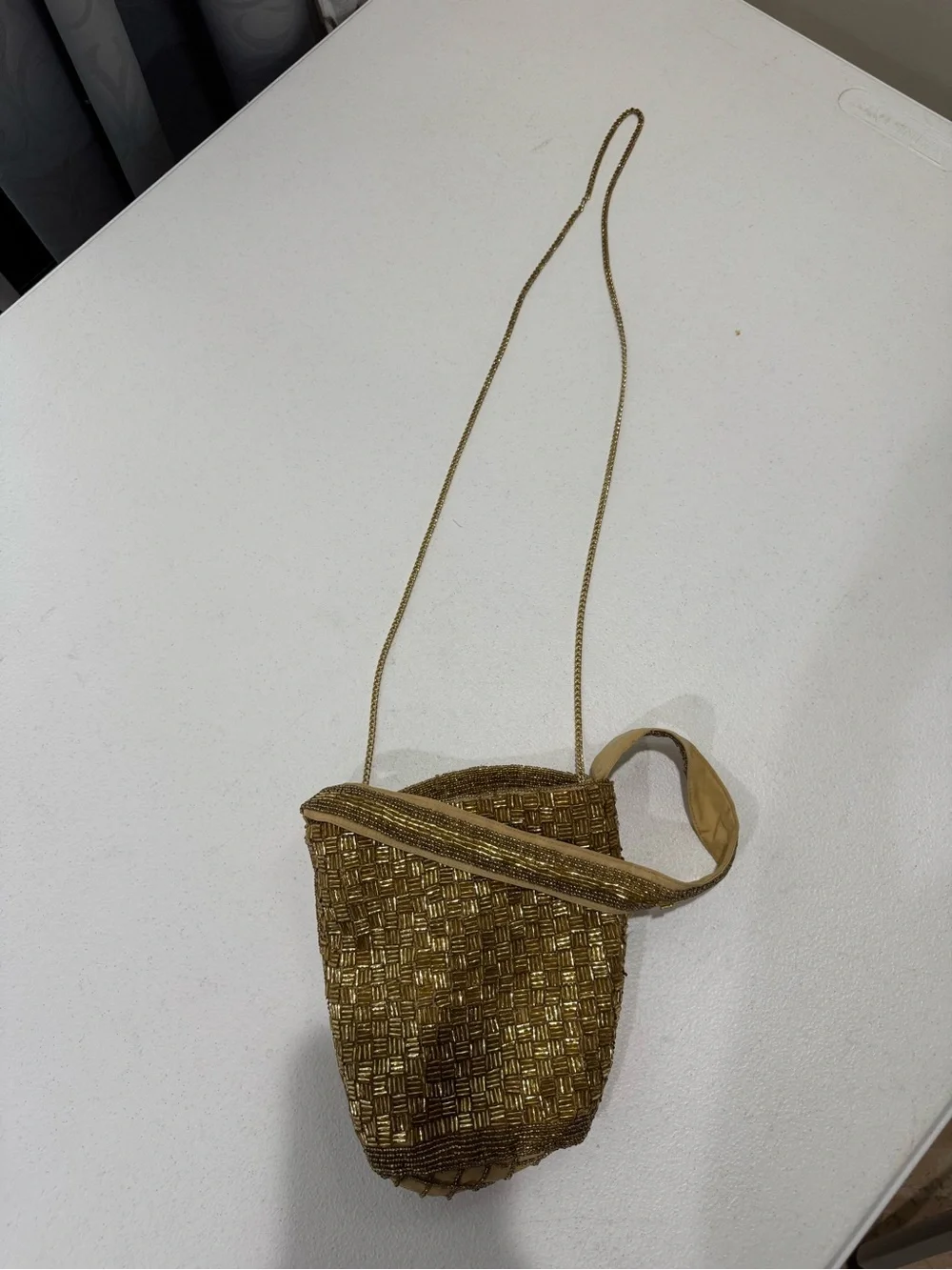 Zara Gold Sequin Mini Bucket Bag Beaded Evening Crossbody Purse - Picture 7 of 7